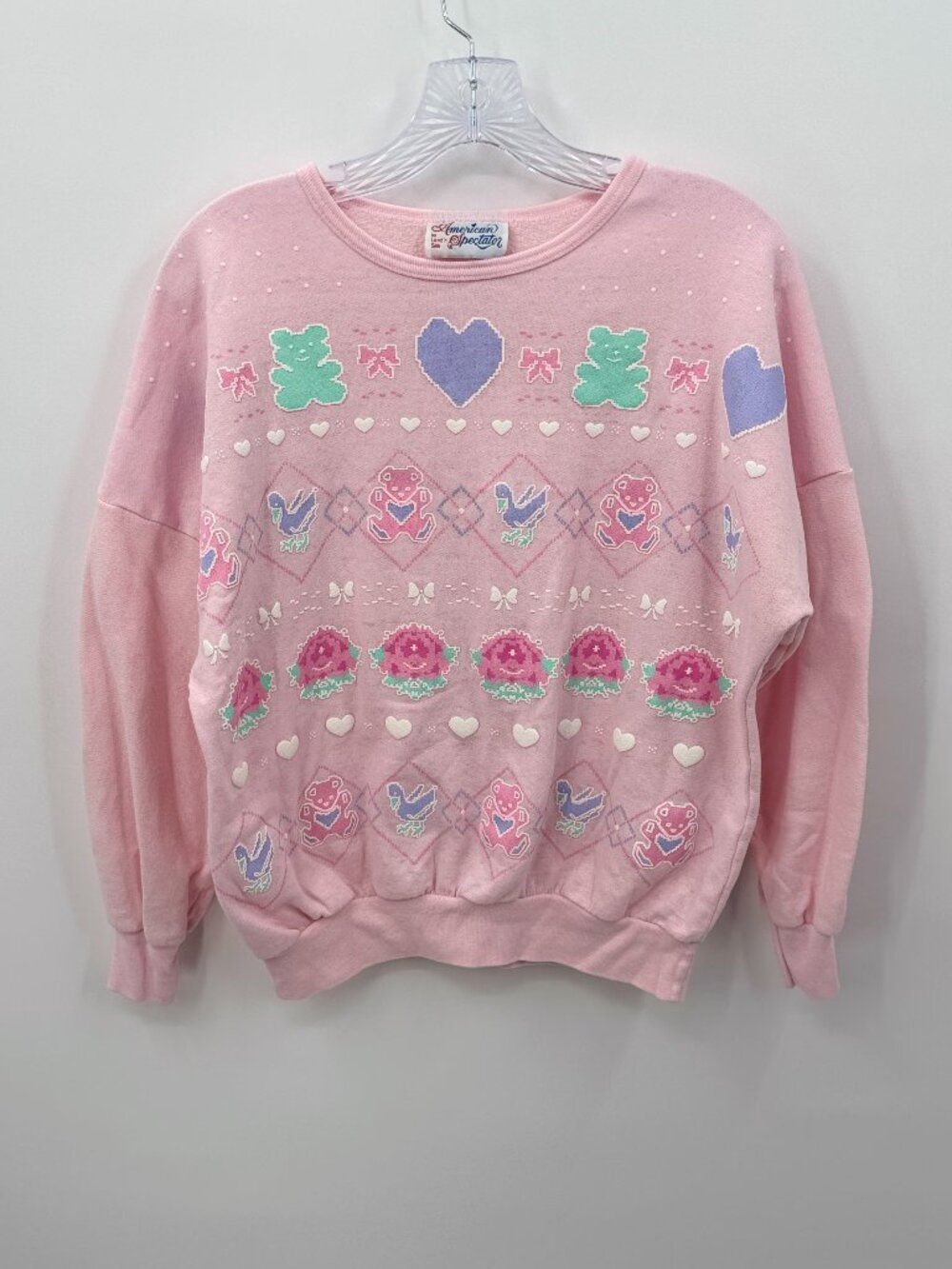 Vintage 80s American Spectator Sweatshirt Large Pink Teddy Bear Duck Puff Print